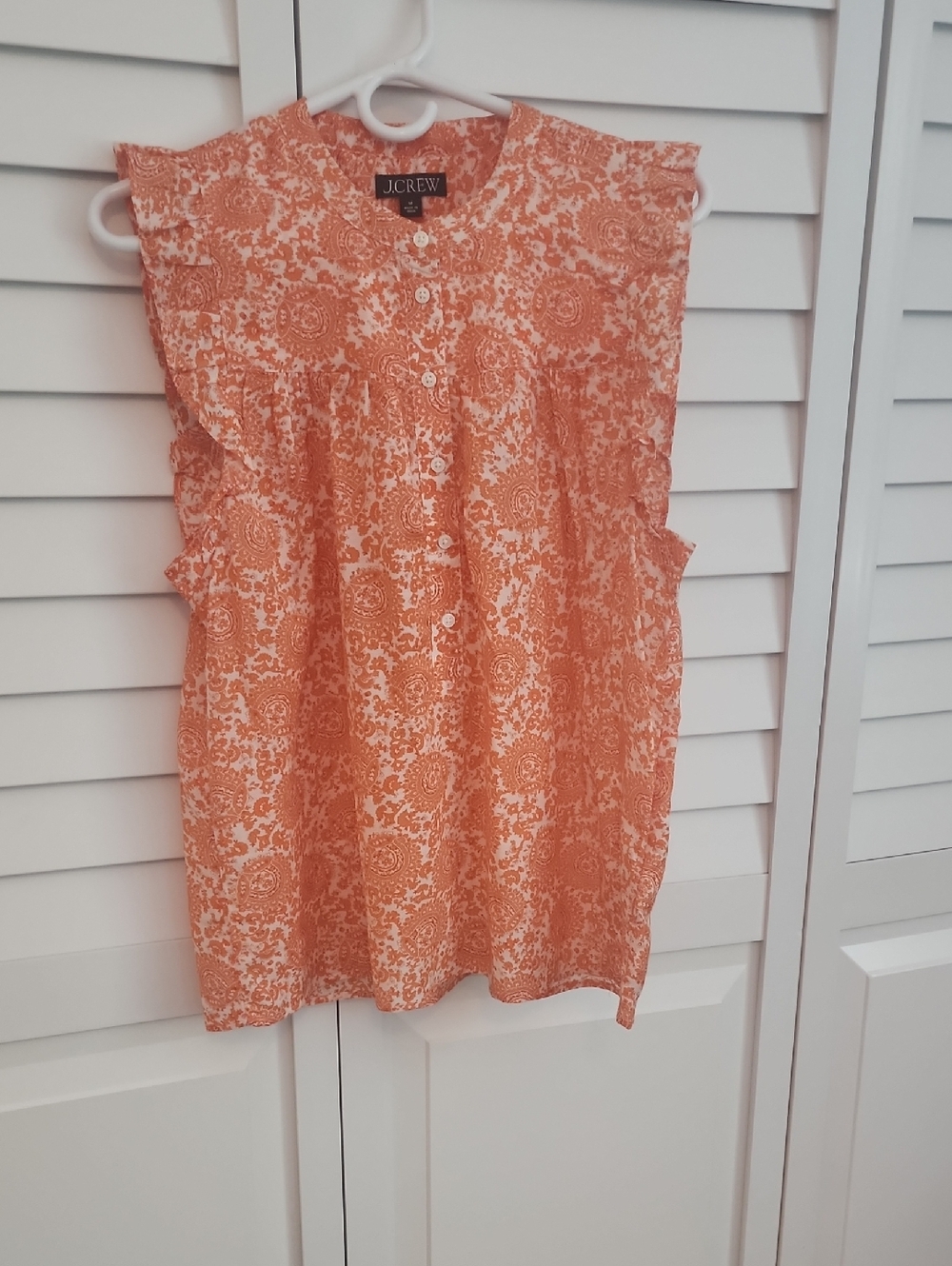 J. Crew Orange Paisley Button-Front Sleeveless Top